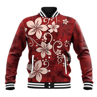 Plumeria Floral Tapa Pattern Oxblood Red Baseball Jacket LT01 Unisex Red - Polynesian Pride