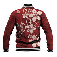 Plumeria Floral Tapa Pattern Oxblood Red Baseball Jacket LT01 - Polynesian Pride