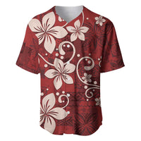 Plumeria Floral Tapa Pattern Oxblood Red Baseball Jersey LT01 Red - Polynesian Pride