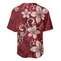 Plumeria Floral Tapa Pattern Oxblood Red Baseball Jersey LT01 - Polynesian Pride