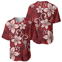 Plumeria Floral Tapa Pattern Oxblood Red Baseball Jersey LT01 - Polynesian Pride