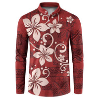 Plumeria Floral Tapa Pattern Oxblood Red Button Sweatshirt