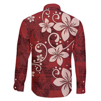 Plumeria Floral Tapa Pattern Oxblood Red Family Matching Tank Maxi Dress and Hawaiian Shirt