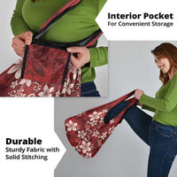 Plumeria Floral Tapa Pattern Oxblood Red Grocery Bag