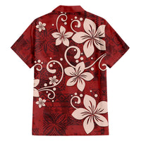 Plumeria Floral Tapa Pattern Oxblood Red Hawaiian Shirt