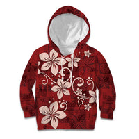 Plumeria Floral Tapa Pattern Oxblood Red Kid Hoodie LT01 Hoodie Red - Polynesian Pride