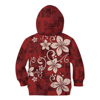 Plumeria Floral Tapa Pattern Oxblood Red Kid Hoodie LT01 - Polynesian Pride