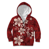 Plumeria Floral Tapa Pattern Oxblood Red Kid Hoodie LT01 Zip Hoodie Red - Polynesian Pride