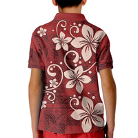Plumeria Floral Tapa Pattern Oxblood Red Kid Polo Shirt LT01 - Polynesian Pride