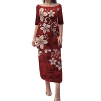 Plumeria Floral Tapa Pattern Oxblood Red Puletasi