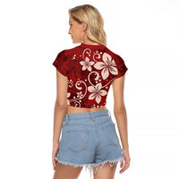 Plumeria Floral Tapa Pattern Oxblood Red Raglan Cropped T Shirt LT01 - Polynesian Pride