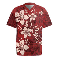 Plumeria Floral Tapa Pattern Oxblood Red Rugby Jersey