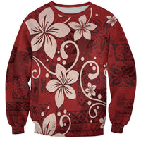 Plumeria Floral Tapa Pattern Oxblood Red Sweatshirt LT01 Unisex Red - Polynesian Pride