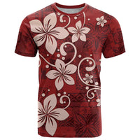 Plumeria Floral Tapa Pattern Oxblood Red T Shirt LT01 Red - Polynesian Pride