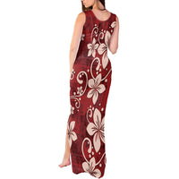 Plumeria Floral Tapa Pattern Oxblood Red Tank Maxi Dress