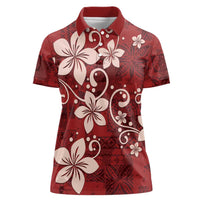 Plumeria Floral Tapa Pattern Oxblood Red Women Polo Shirt LT01 Female Red - Polynesian Pride