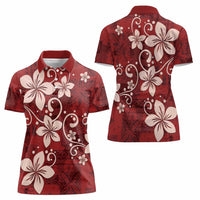 Plumeria Floral Tapa Pattern Oxblood Red Women Polo Shirt LT01 - Polynesian Pride