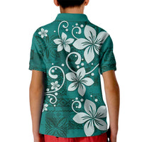 Plumeria Floral Tapa Pattern Crystal Teal Kid Polo Shirt LT01 - Polynesian Pride