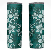 Plumeria Floral Tapa Pattern Crystal Teal Skinny Tumbler