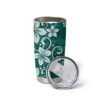 Plumeria Floral Tapa Pattern Crystal Teal Tumbler Cup