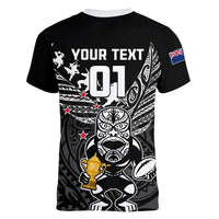 Custom New Zealand Silver Fern Rugby Women V Neck T Shirt Aotearoa Champion 2023 World Cup LT01 - Polynesian Pride