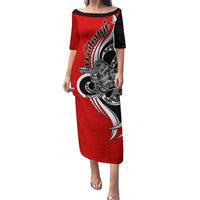 New Zealand Waitangi Day Family Matching Puletasi Dress and Hawaiian Shirt Aotearoa Te Tiriti O Waitangi Kiwi Red Version LT01 Mom's Dress Red - Polynesian Pride