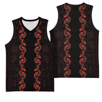 Hawaii Japan Koi Fish Red Basketball Jersey Tapa Pattern - Polynesian Pride