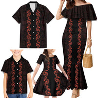 Hawaii Japan Koi Fish Red Family Matching Mermaid Dress and Hawaiian Shirt Tapa Pattern - Polynesian Pride