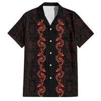 Hawaii Japan Koi Fish Red Family Matching Off The Shoulder Long Sleeve Dress and Hawaiian Shirt Tapa Pattern - Polynesian Pride