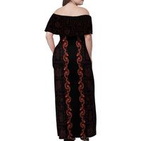 Hawaii Japan Koi Fish Red Family Matching Off Shoulder Maxi Dress and Hawaiian Shirt Tapa Pattern - Polynesian Pride