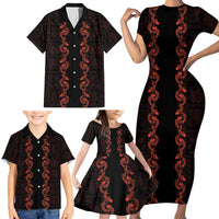 Hawaii Japan Koi Fish Red Family Matching Short Sleeve Bodycon Dress and Hawaiian Shirt Tapa Pattern - Polynesian Pride