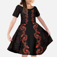 Hawaii Japan Koi Fish Red Kid Short Sleeve Dress Tapa Pattern LT01 KID Red - Polynesian Pride