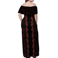 Hawaii Japan Koi Fish Red Off Shoulder Maxi Dress Tapa Pattern LT01 - Polynesian Pride
