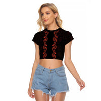 Hawaii Japan Koi Fish Red Raglan Cropped T Shirt Tapa Pattern LT01 Female Red - Polynesian Pride