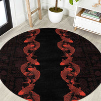 Hawaii Japan Koi Fish Red Round Carpet Tapa Pattern LT01 Red - Polynesian Pride