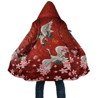Hawaii Japan Cranes Sakura Flower Red Cloak Japan Heritage Spirit LT01 Unisex Red - Polynesian Pride