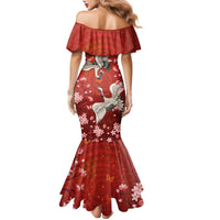 Hawaii Japan Cranes Sakura Flower Red Family Matching Mermaid Dress and Hawaiian Shirt Japan Heritage Spirit - Polynesian Pride