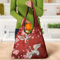 Hawaii Japan Cranes Sakura Flower Red Grocery Bag Japan Heritage Spirit LT01 - Polynesian Pride