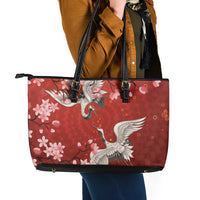 Hawaii Japan Cranes Sakura Flower Red Leather Tote Bag Japan Heritage Spirit LT01 - Polynesian Pride