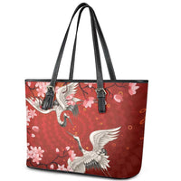 Hawaii Japan Cranes Sakura Flower Red Leather Tote Bag Japan Heritage Spirit LT01 - Polynesian Pride