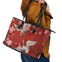 Hawaii Japan Cranes Sakura Flower Red Leather Tote Bag Japan Heritage Spirit LT01 - Polynesian Pride