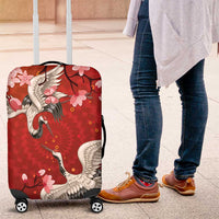 Hawaii Japan Cranes Sakura Flower Red Luggage Cover Japan Heritage Spirit LT01 Red - Polynesian Pride