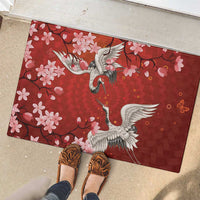 Hawaii Japan Cranes Sakura Flower Red Rubber Doormat Japan Heritage Spirit LT01 - Polynesian Pride
