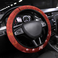 Hawaii Japan Cranes Sakura Flower Red Steering Wheel Cover Japan Heritage Spirit LT01 Universal Fit Red - Polynesian Pride