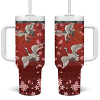 Hawaii Japan Cranes Sakura Flower Red Tumbler With Handle Japan Heritage Spirit LT01 One Size: 40 oz Red - Polynesian Pride