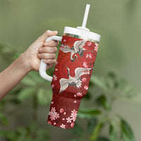 Hawaii Japan Cranes Sakura Flower Red Tumbler With Handle Japan Heritage Spirit LT01 - Polynesian Pride