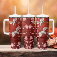 Hawaii Japan Cranes Sakura Flower Red Tumbler With Handle Japan Heritage Spirit LT01 - Polynesian Pride