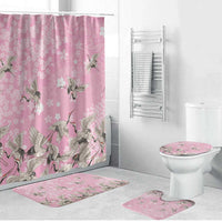Cranes Sakura Floral Pink Pastel Bathroom Set Hawaii Japan Culture LT01 Bathroom Set (4 pcs) Pink - Polynesian Pride