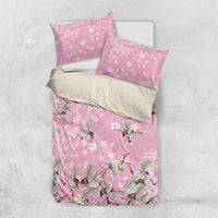 Cranes Sakura Floral Pink Pastel Bedding Set Hawaii Japan Culture LT01 US Twin 172cm x 218cm Pink - Polynesian Pride