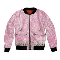 Cranes Sakura Floral Pink Pastel Bomber Jacket Hawaii Japan Culture LT01 Unisex Pink - Polynesian Pride